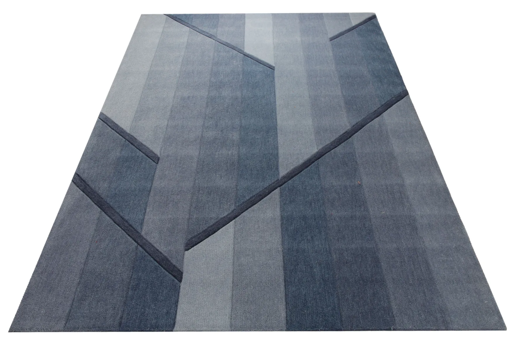 Blaugrau im Verlauf - Handtuft Wolle 160 x 230 cm