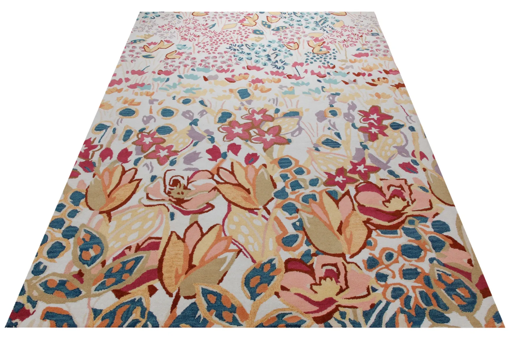 Blütenwiese in Creme - Handtuft Wolle 160 x 230 cm