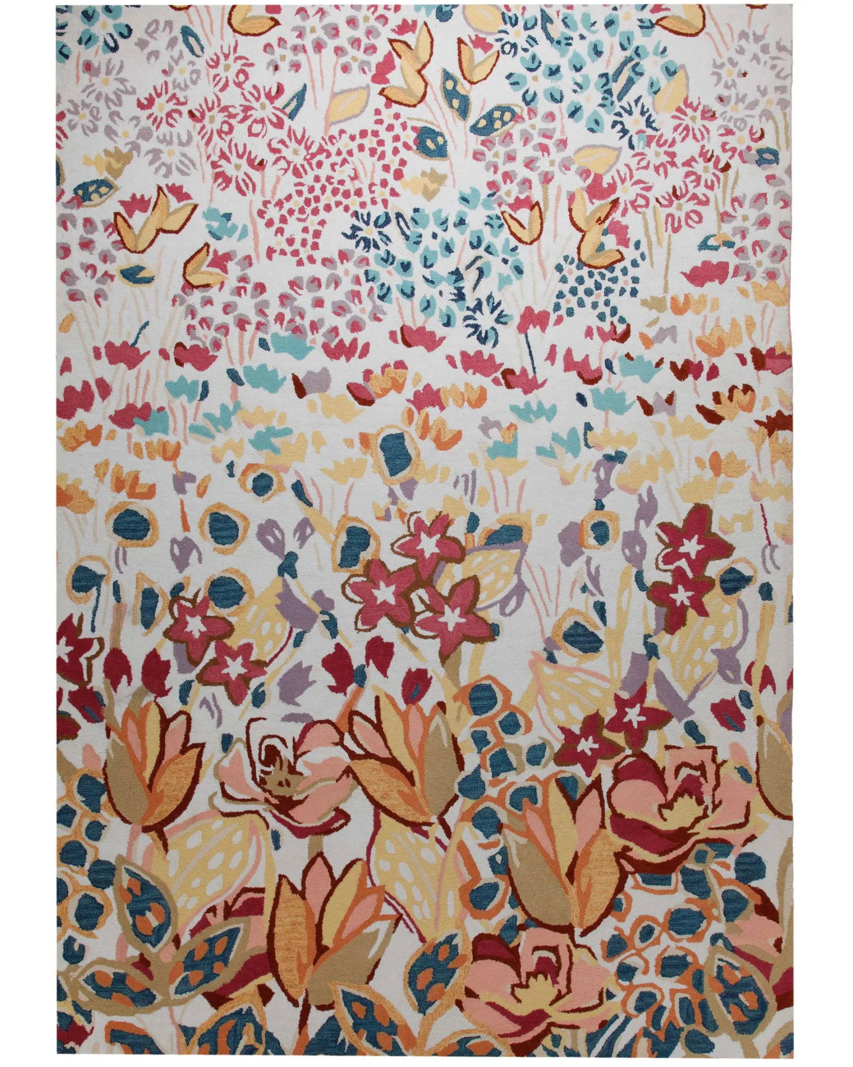 Blütenwiese in Creme - Handtuft Wolle 160 x 230 cm
