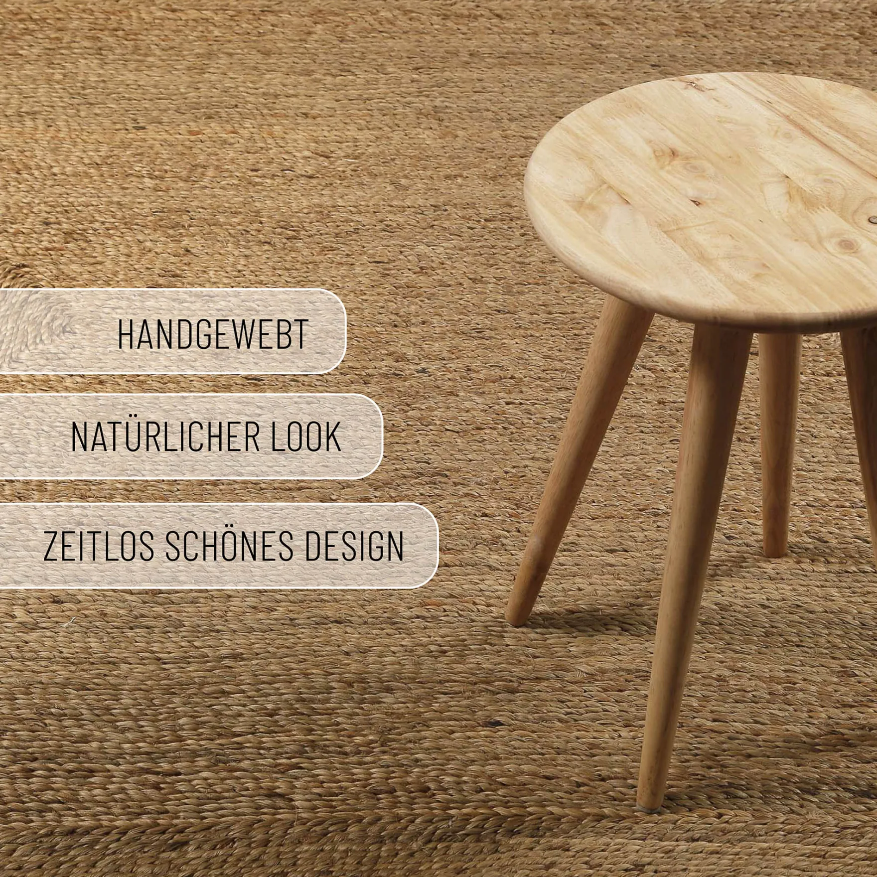 "Collins" Jute-Teppich – schwer, klar, handgewebt