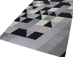 Esprit Kelim Teppich blau grau Kurzflor