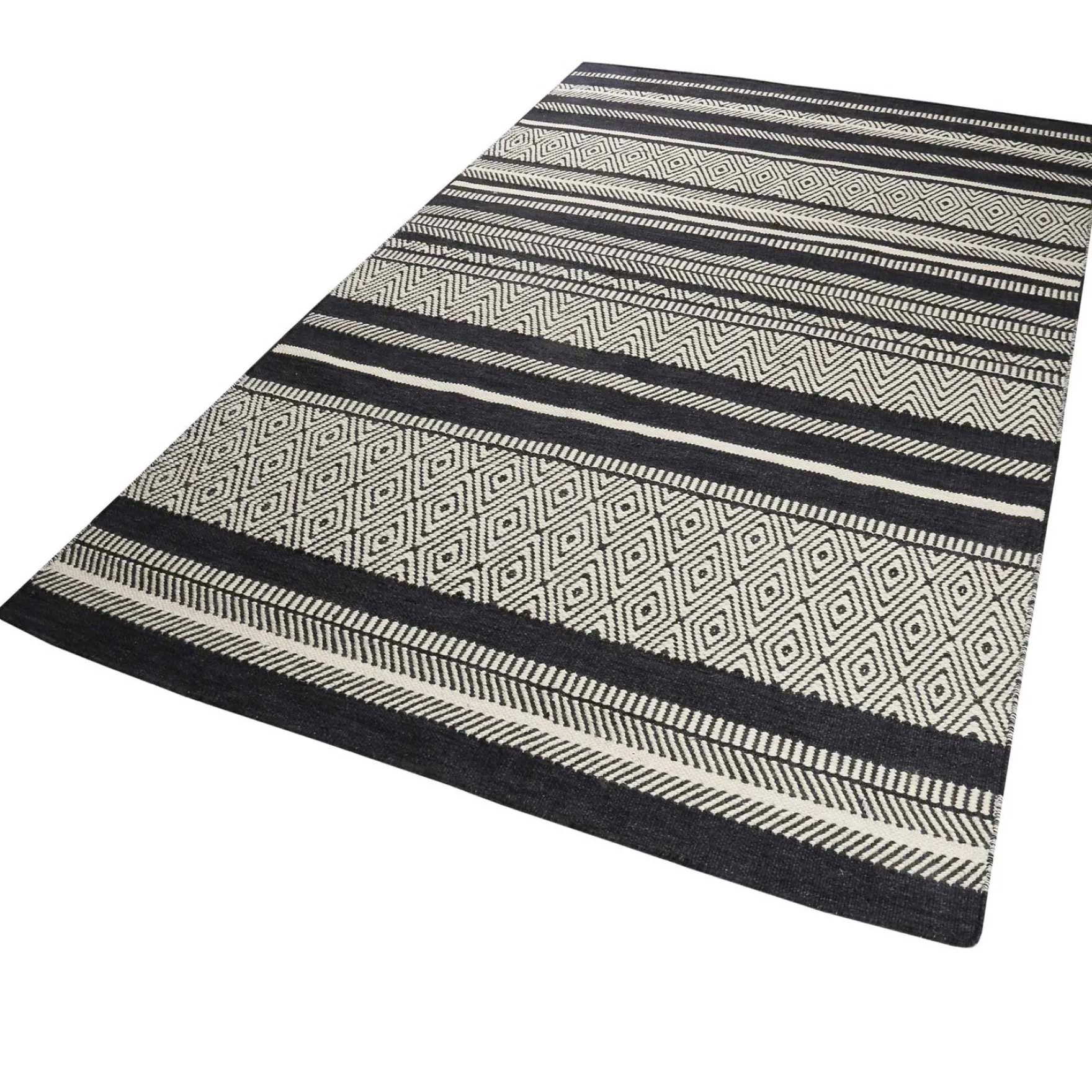 Esprit Kelim Teppich Schwarz Beige aus Wolle "Hudson"