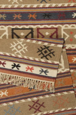 Esprit Kelim Teppich Taupe Braun Rot aus Wolle