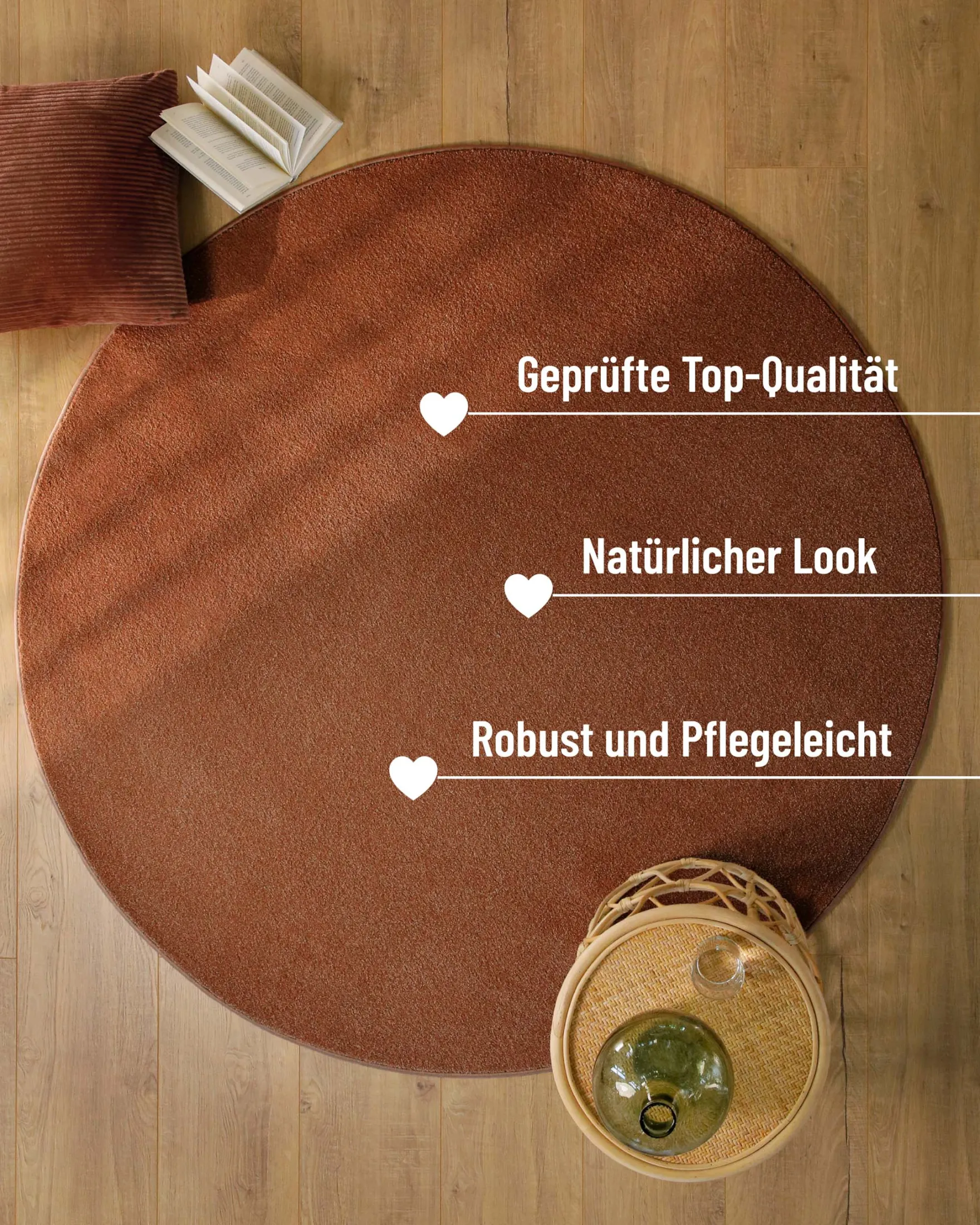 Esprit Kurzflorteppich Rund Ziegel Rot "Vegas"