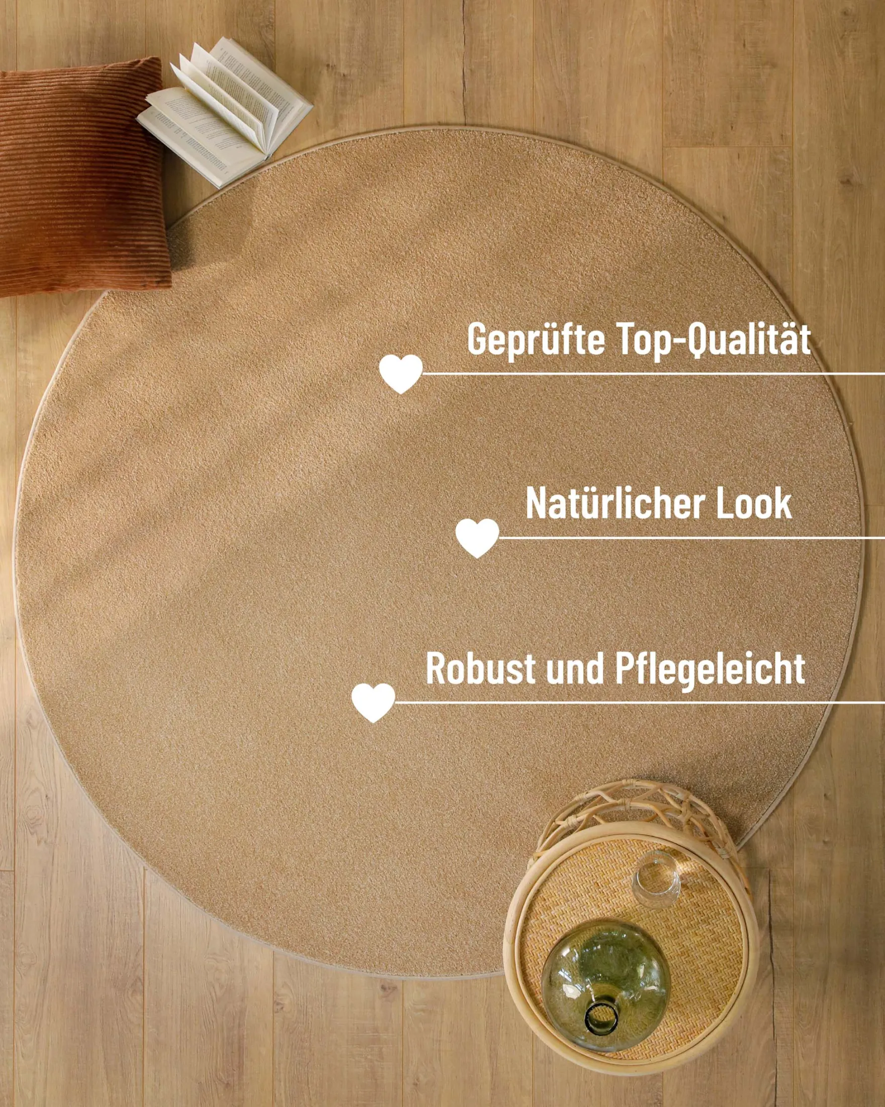 Esprit Kurzflorteppich Rund Sand Beige "Vegas"
