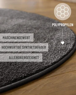 Esprit Kurzflorteppich Rund Anthrazit Grau