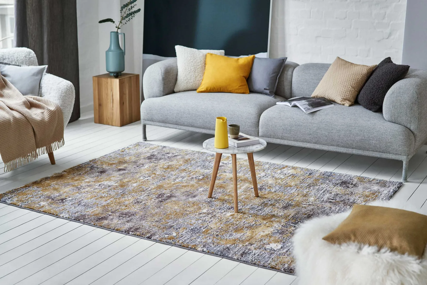 Esprit Teppich Grau Gold Kurzflor "Vintage Feels"