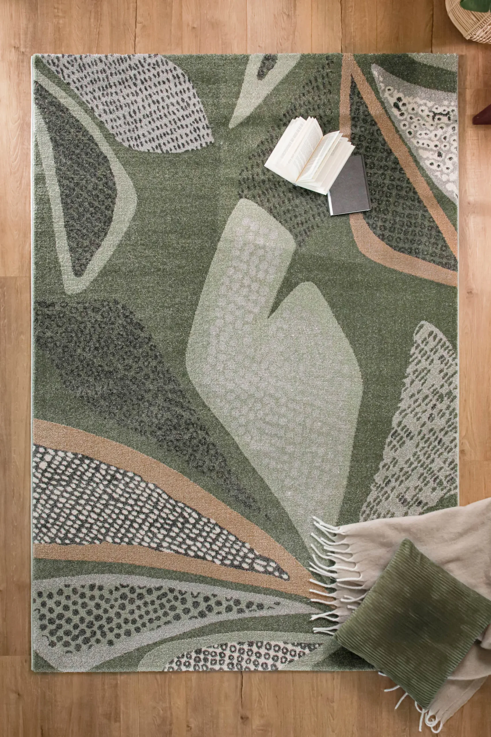 Esprit Teppich Grün Grau Kurzflor "Hazel"