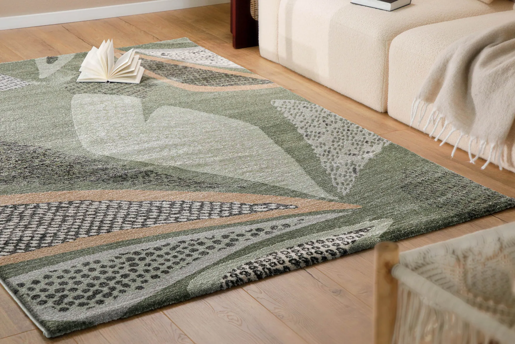 Esprit Teppich Grün Grau Kurzflor "Hazel"
