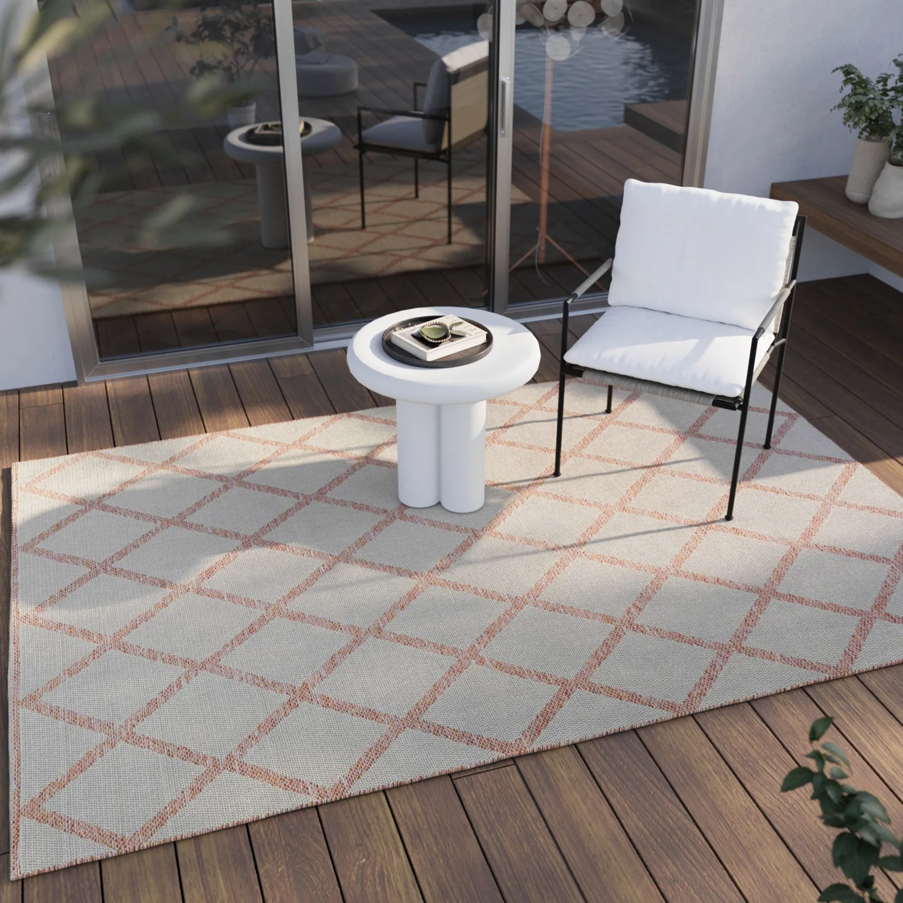 Esprit Teppich In & Outdoor Beige Orange Rot "Rhomb"