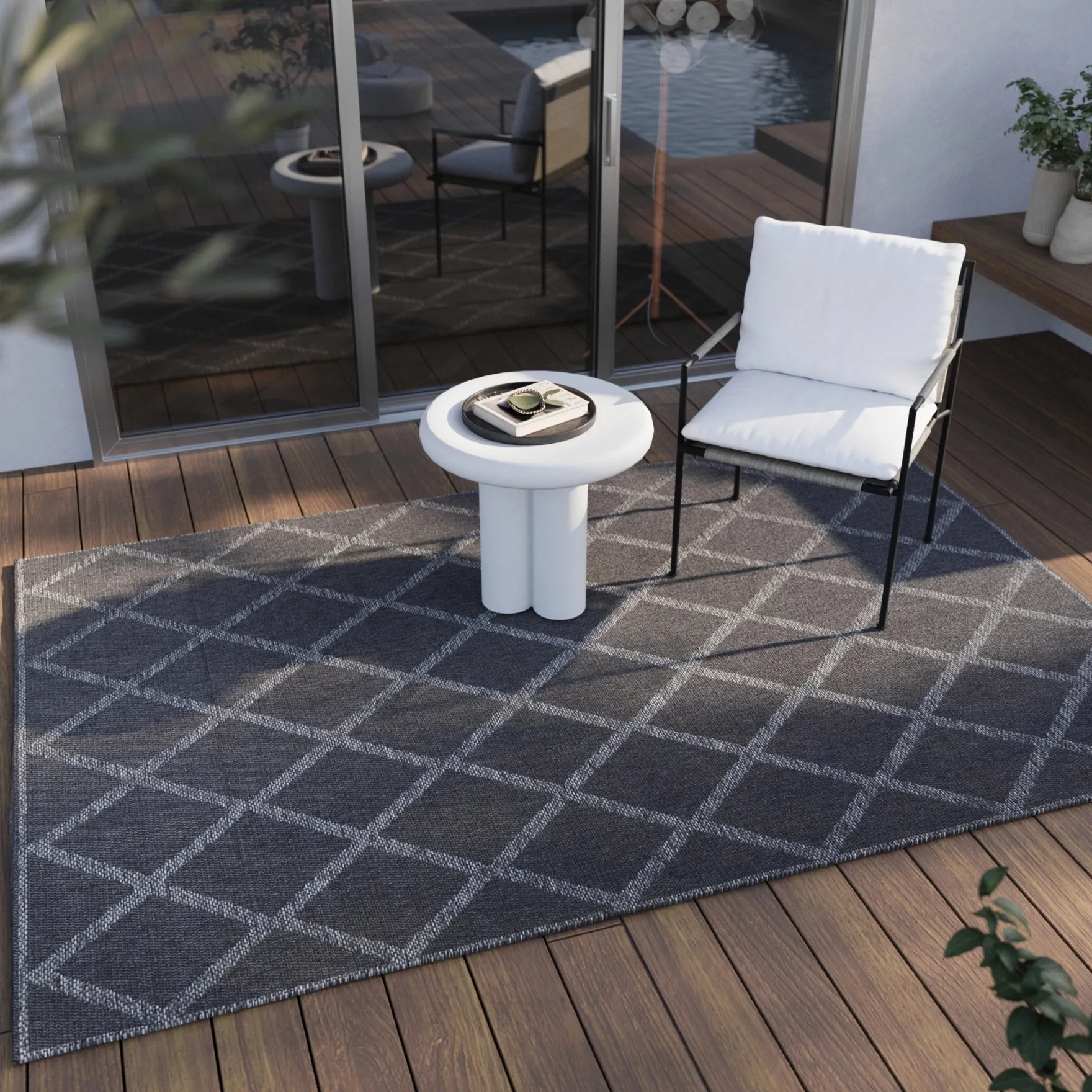 Esprit Teppich In & Outdoor Blau Grau "Rhomb"