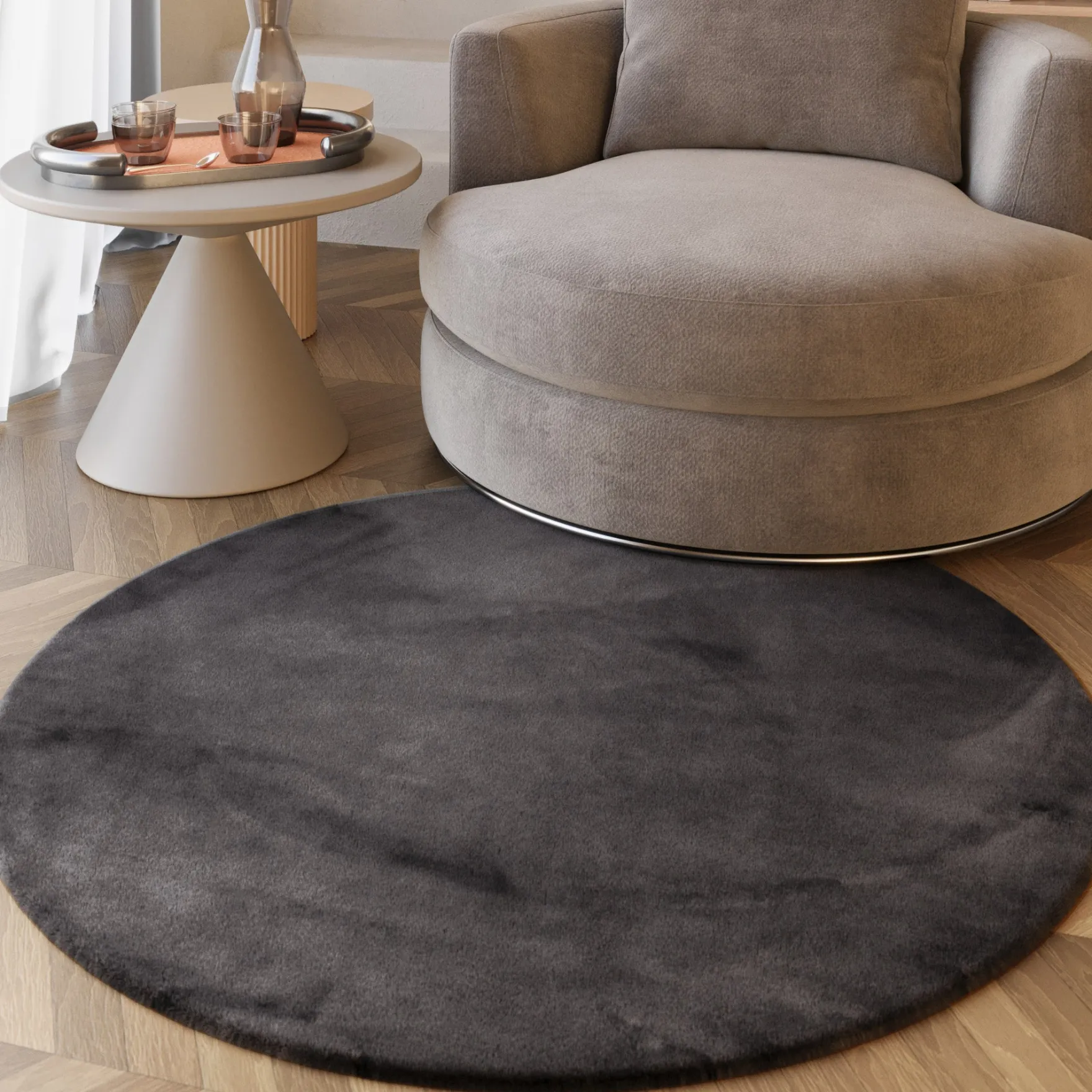 Esprit Teppich Rund Anthrazit und sehr flauschig Hochflor "Alice"