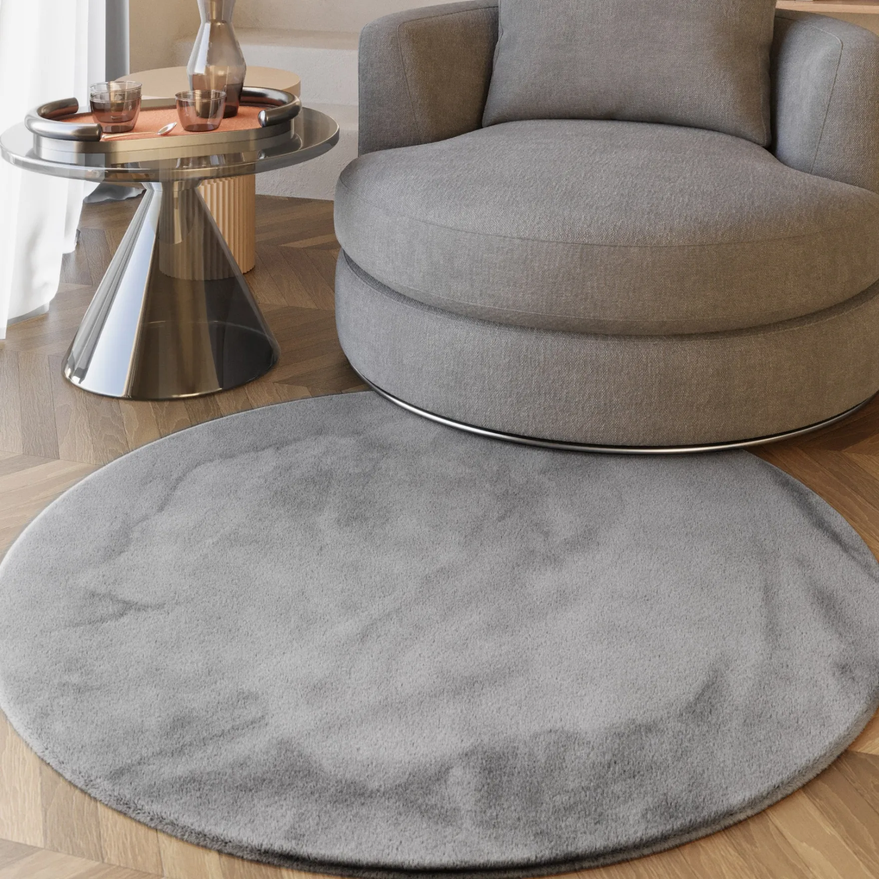 Esprit Teppich Rund Grau und sehr flauschig Hochflor "Alice"