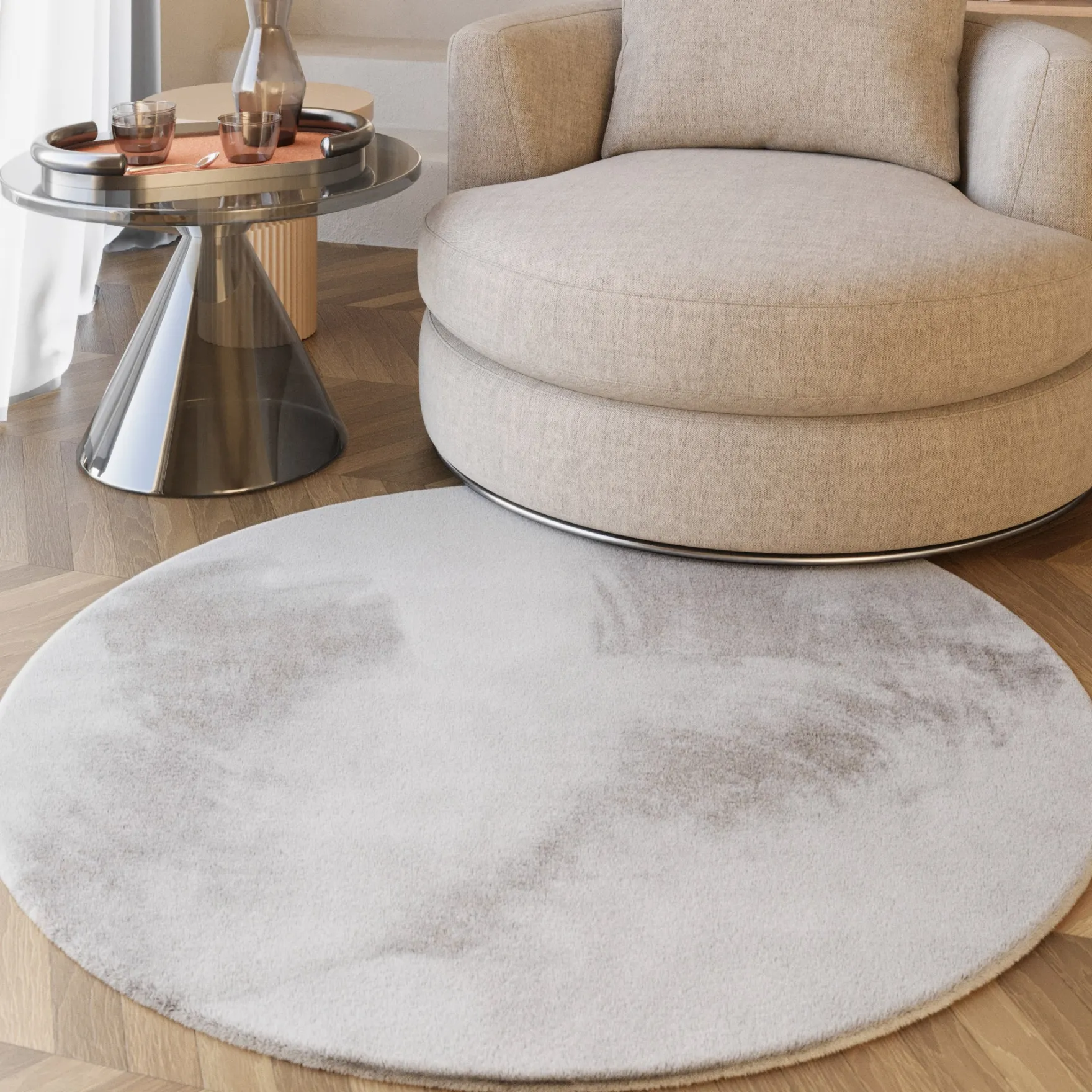 Esprit Teppich Rund Greige und sehr flauschig Hochflor "Alice"