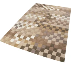 Esprit Wollteppich kariert Beige Braun