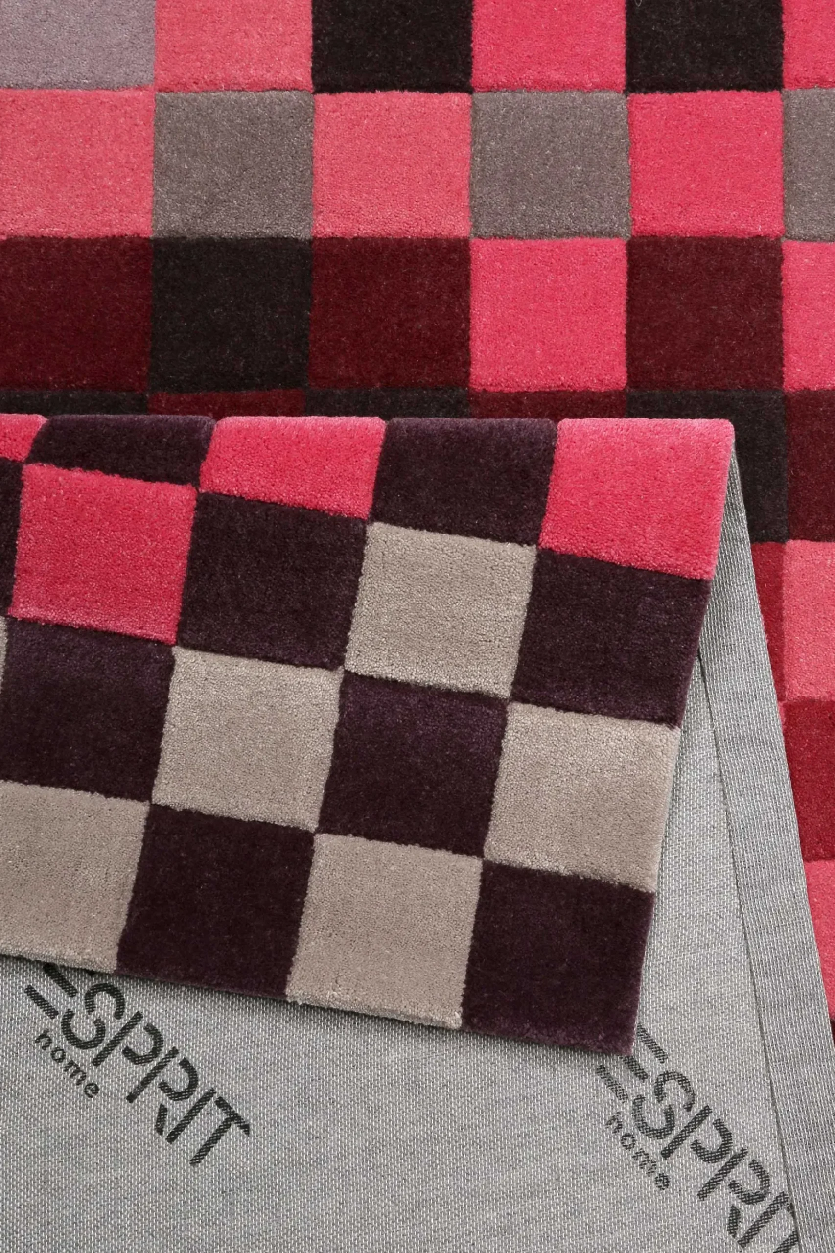 Esprit Wollteppich kariert Rot Pink Bunt "Pixel"