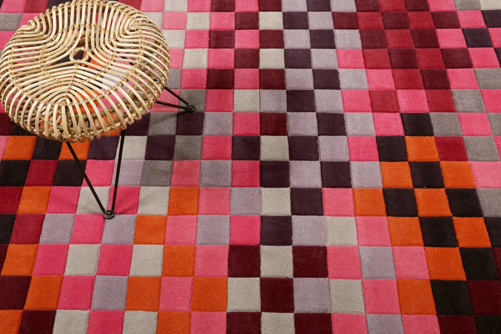 Esprit Wollteppich kariert Rot Pink Bunt "Pixel"