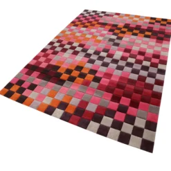 Esprit Wollteppich kariert Rot Pink Bunt