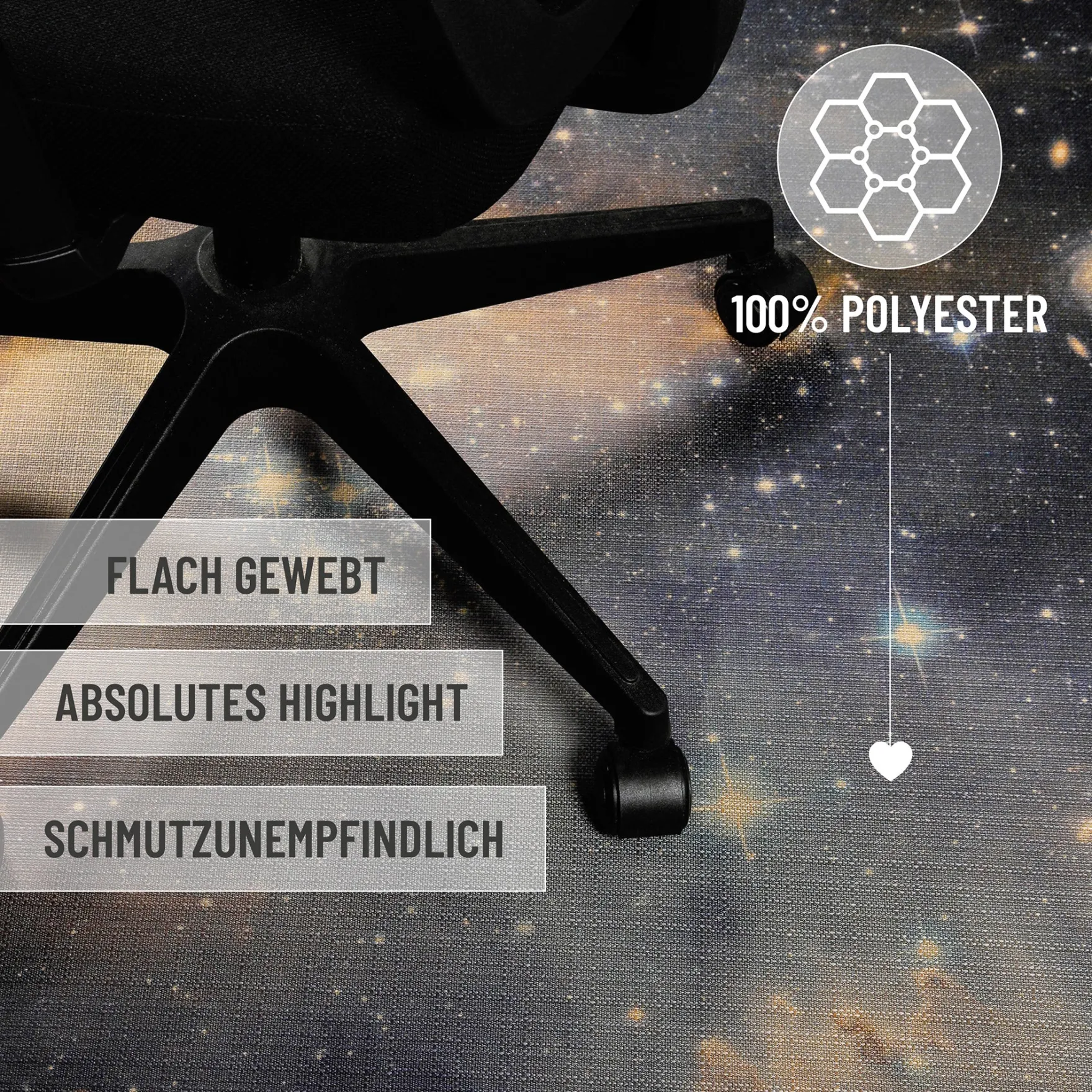 Gewebter Gamerteppich bedruckt Schwarz Multi "Galactic Glow" WECONhome