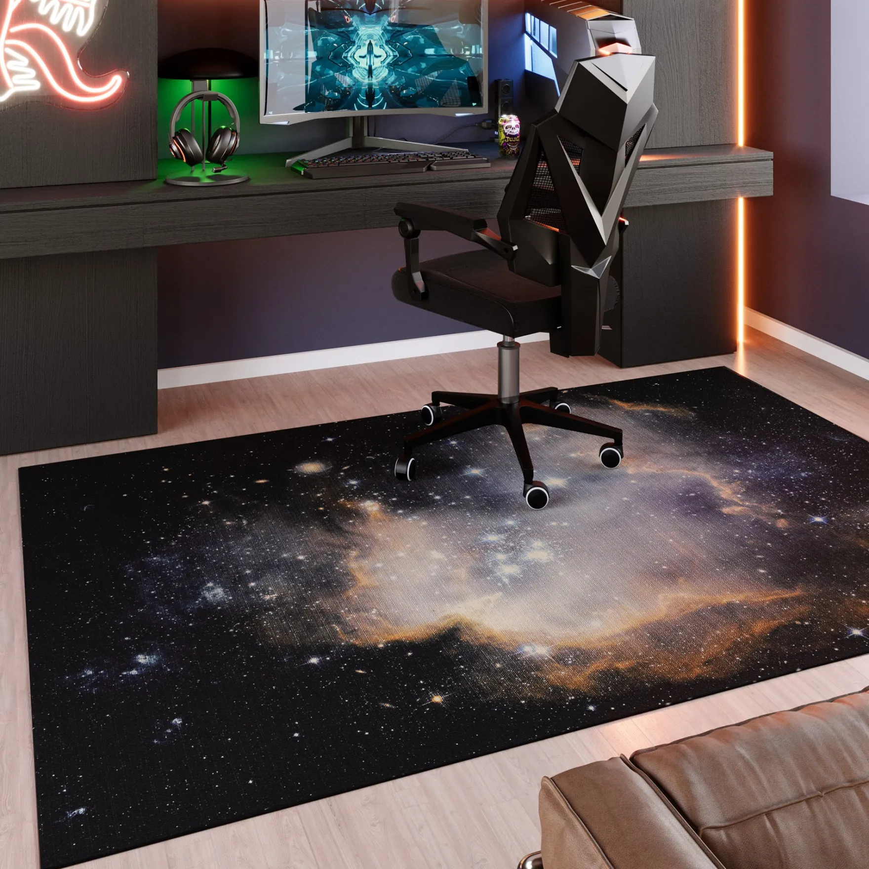 Gewebter Gamerteppich bedruckt Schwarz Multi "Galactic Glow" WECONhome