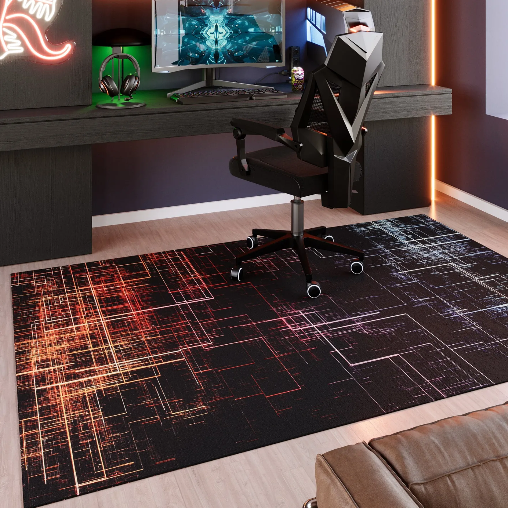Gewebter Gamerteppich bedruckt Schwarz Multi "Quantum Warp" WECONhome