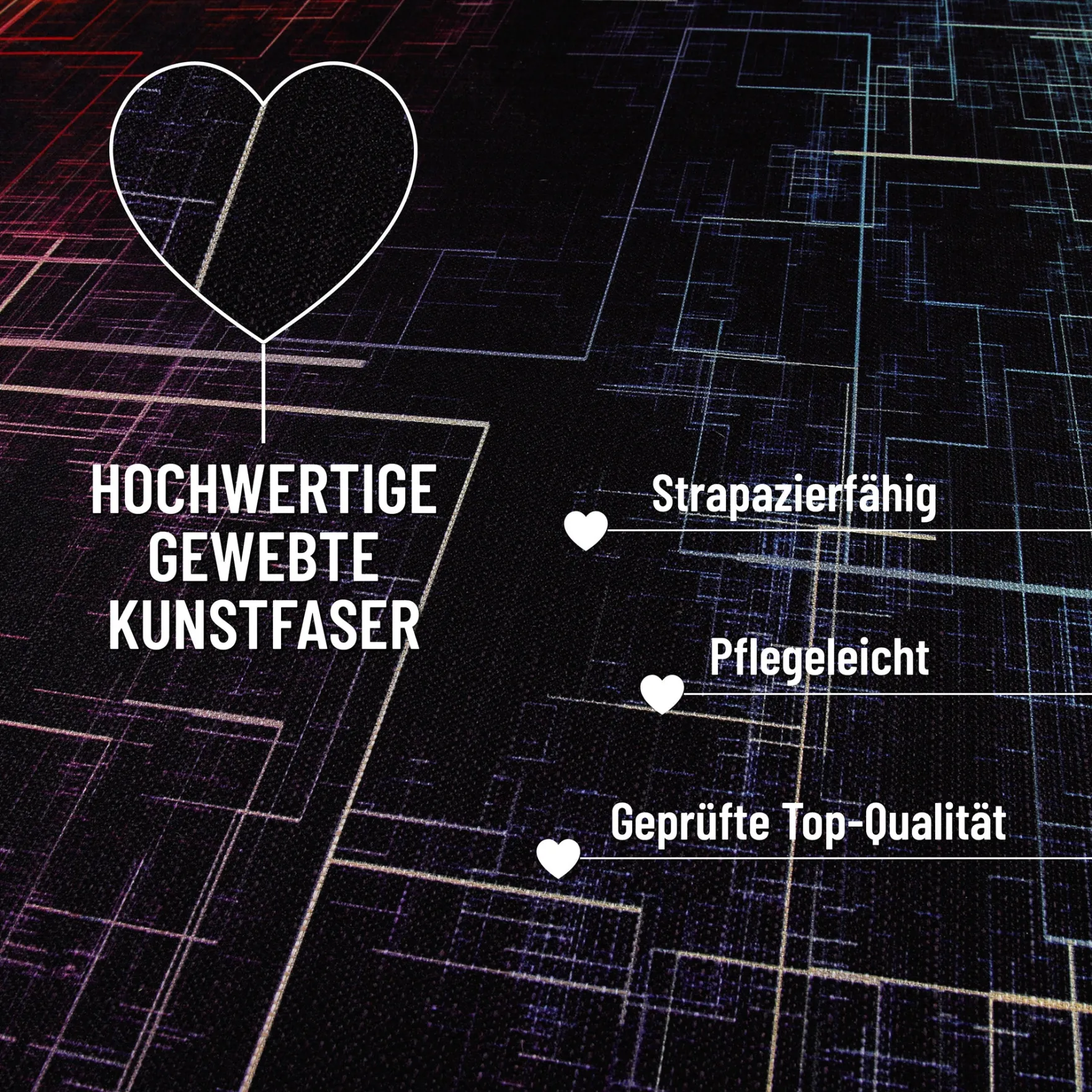 Gewebter Gamerteppich bedruckt Schwarz Multi "Quantum Warp" WECONhome