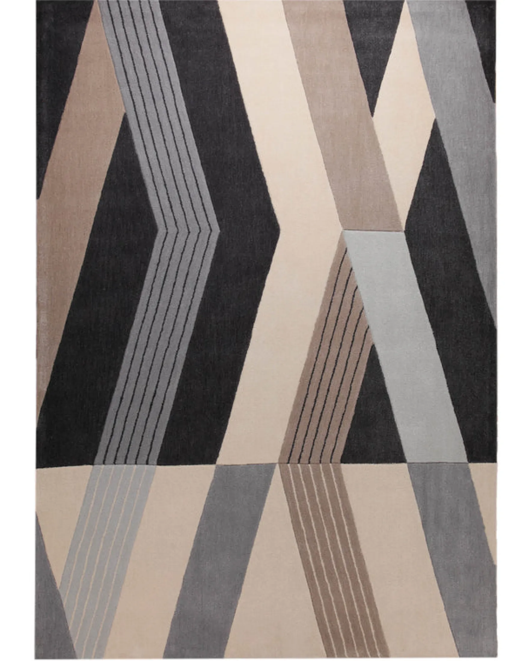 Grafit und Sand - Handtuft mit Zickzack-Bändern 160 x 230 cm