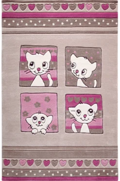Handgearbeiteter Kinderzimmer Teppich beige rosa 
