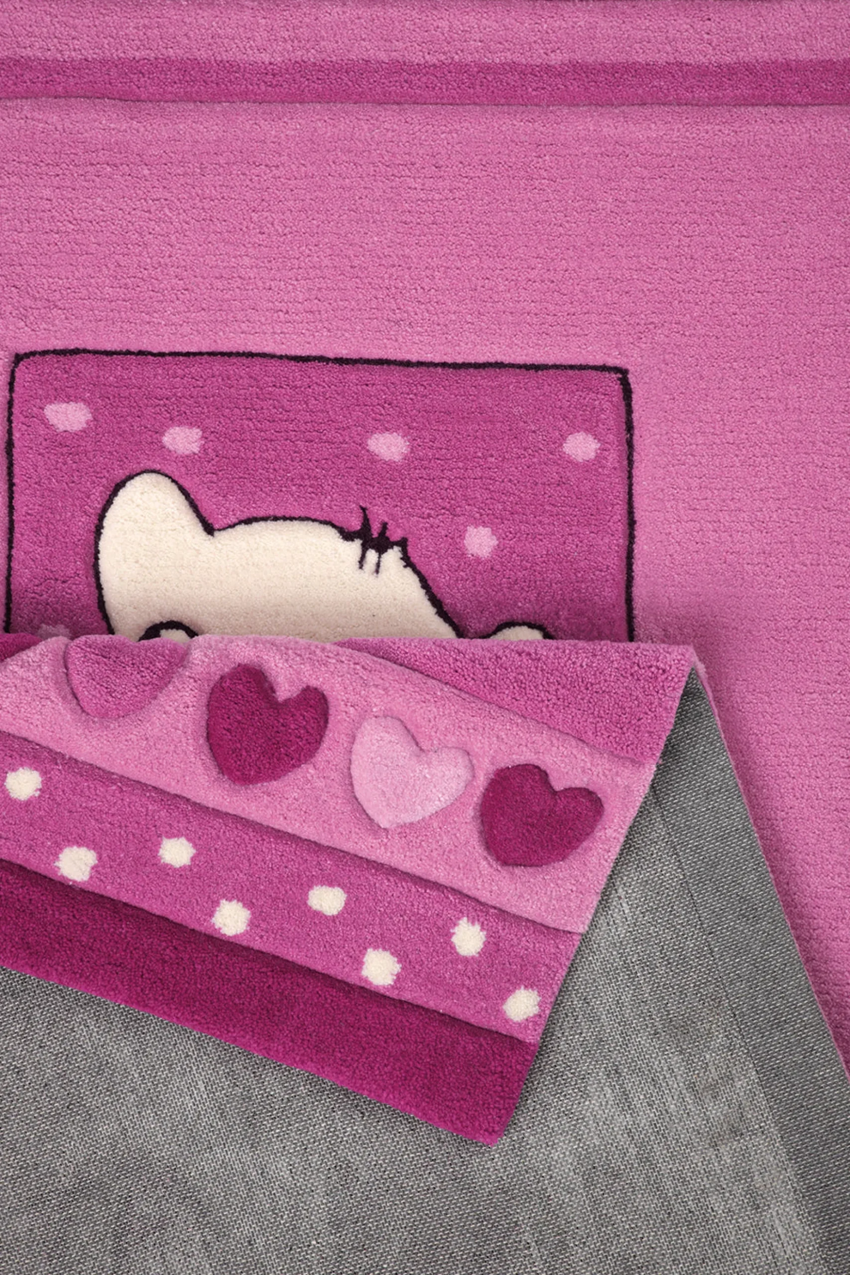 Handgearbeiteter Kinderzimmer Teppich pink rosa "Kitty Kat"