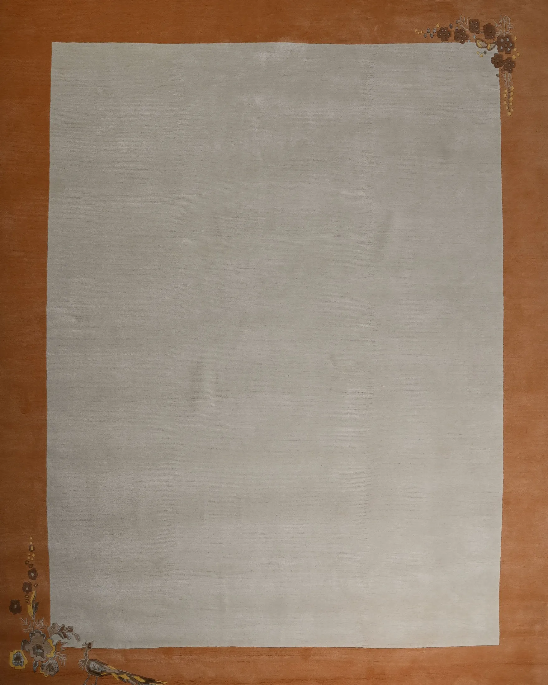 Handgeknüpfter Tibeter Teppich creme beige mit Retro Bordüre – Neuwertig