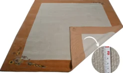 Handgeknüpfter Tibeter Teppich creme beige mit Retro Bordüre – Neuwertig