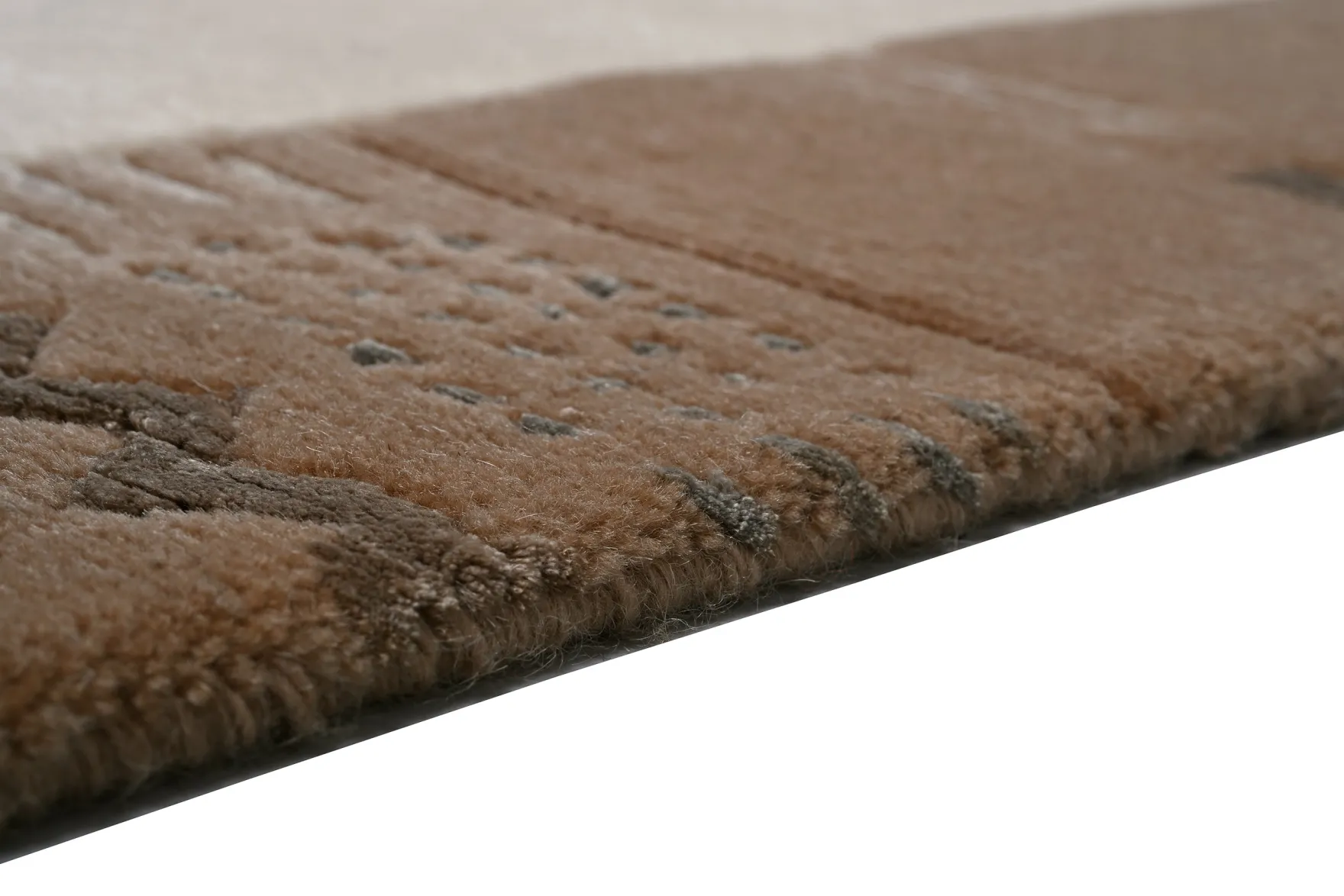 Handgeknüpfter Tibeter Teppich in beige mit Retro Bordüre – Neuwertig