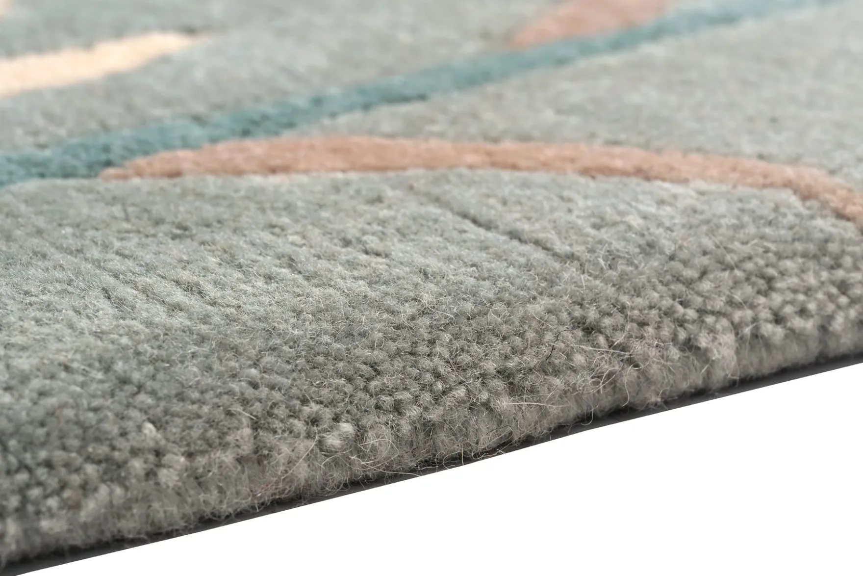Handgeknüpfter Tibeter Teppich in grün mit Retro Bordüre – Neuwertig