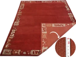 Handgeknüpfter Tibeter Teppich in rot mit Retro Bordüre – Neuwertig