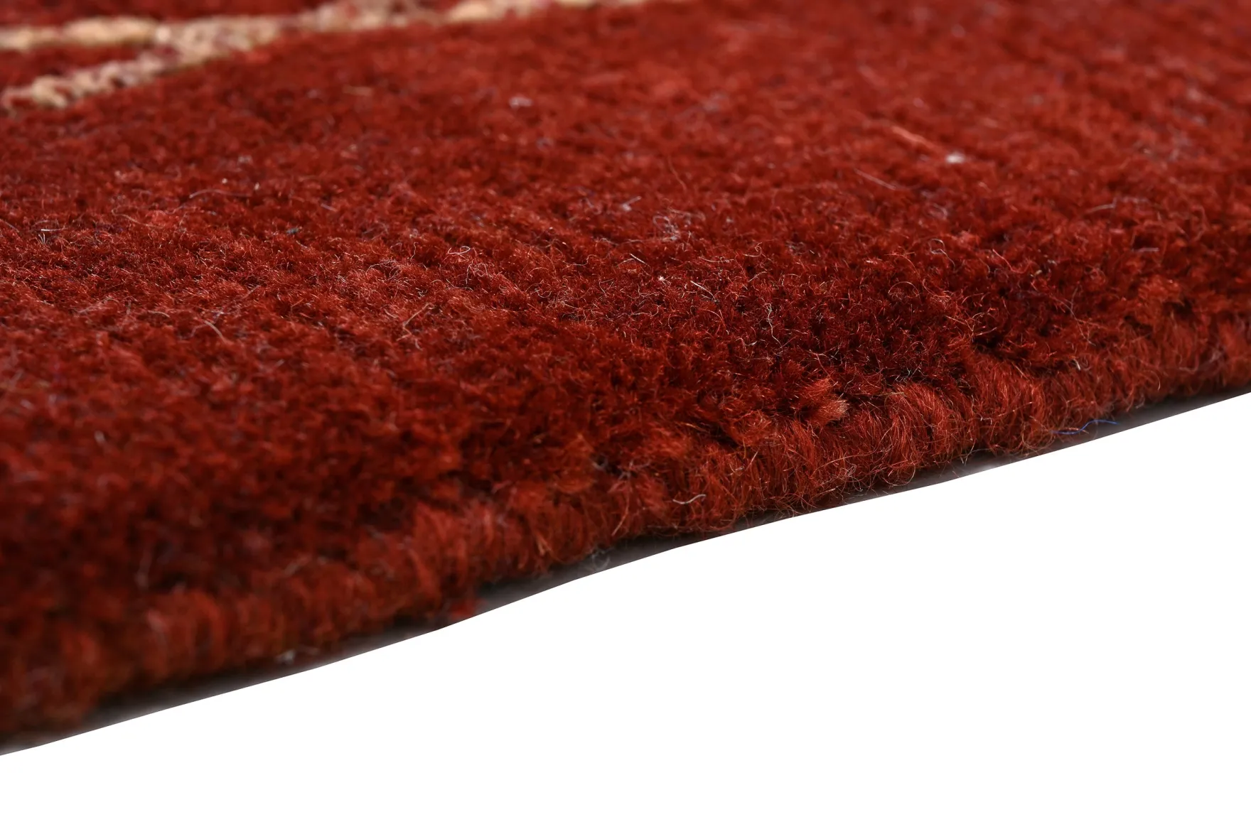 Handgeknüpfter tibetischer Teppich rot mit Retro Bordüre – Neuwertig