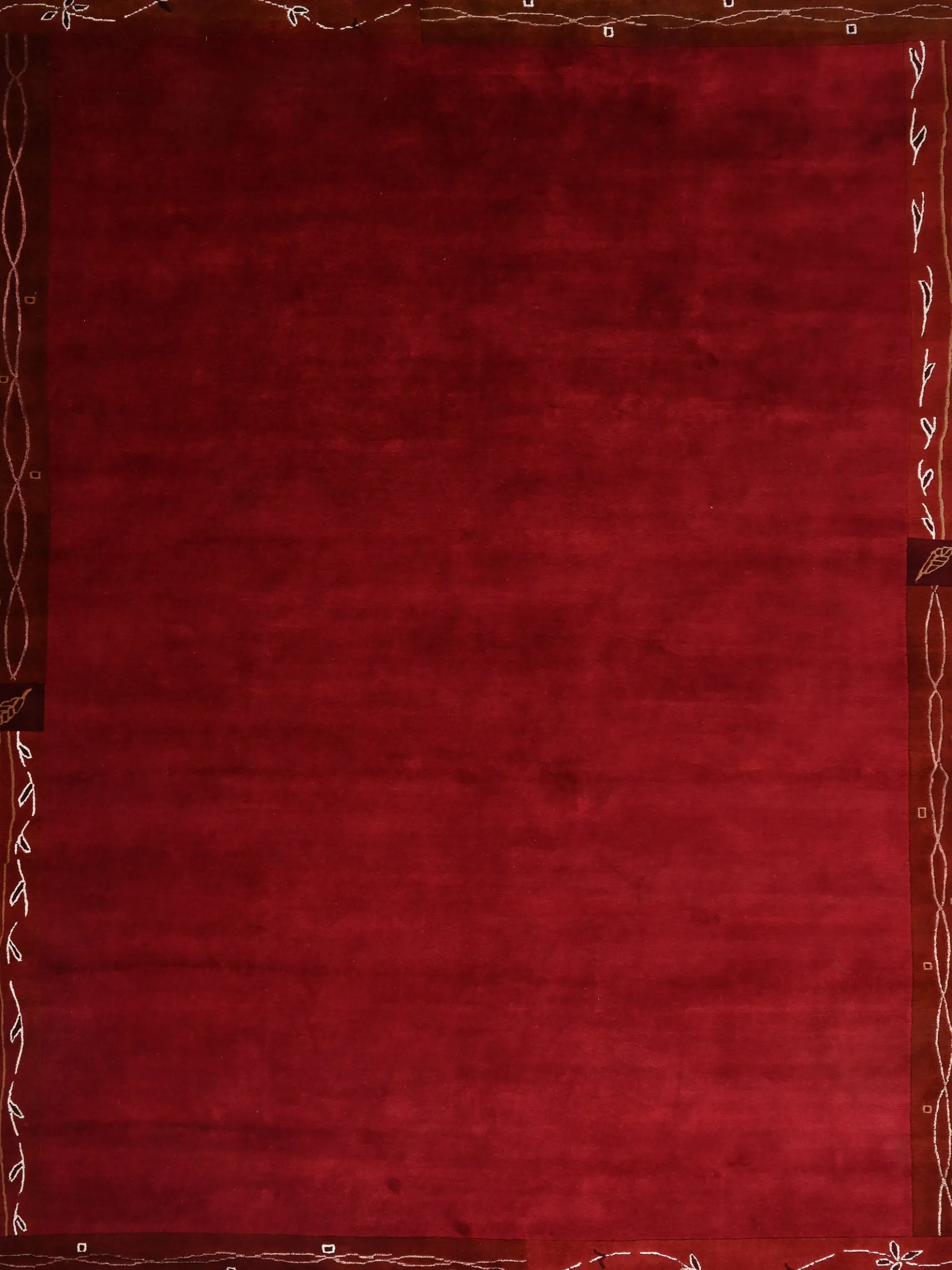 Handgeknüpfter tibetischer Teppich rot mit Retro Bordüre – Neuwertig