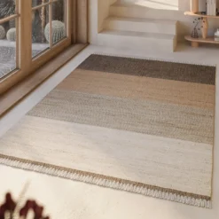 Handwebteppich Beige Braun aus Naturfaser
