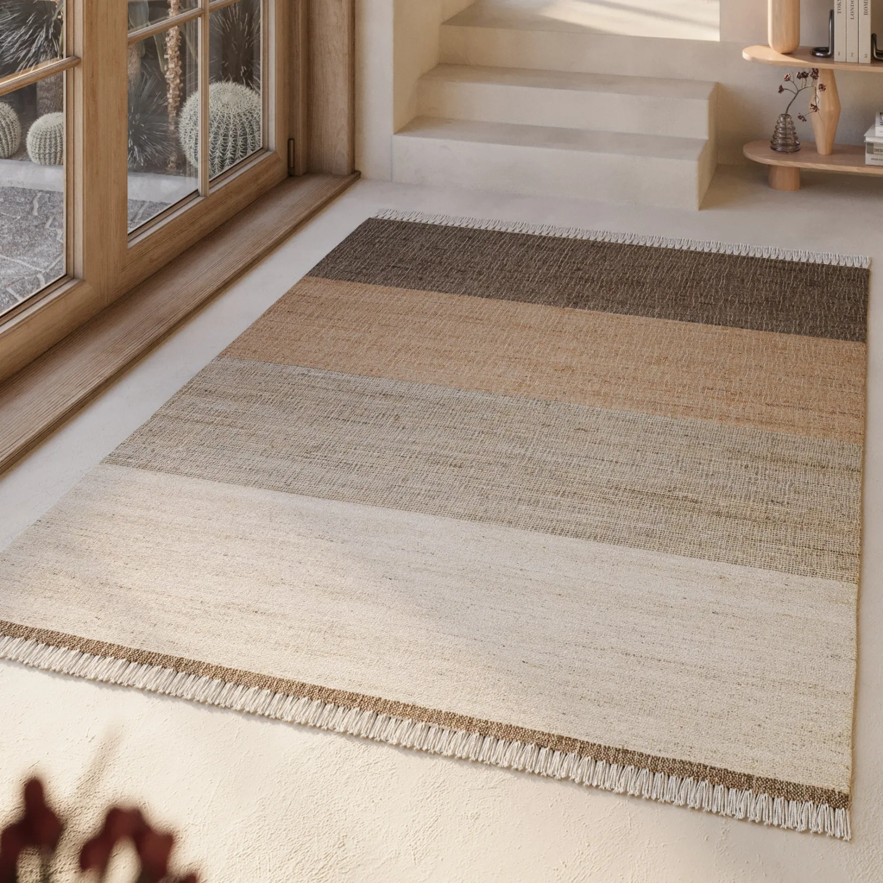 Handwebteppich Beige Braun aus Naturfaser "Vito" Green Looop
