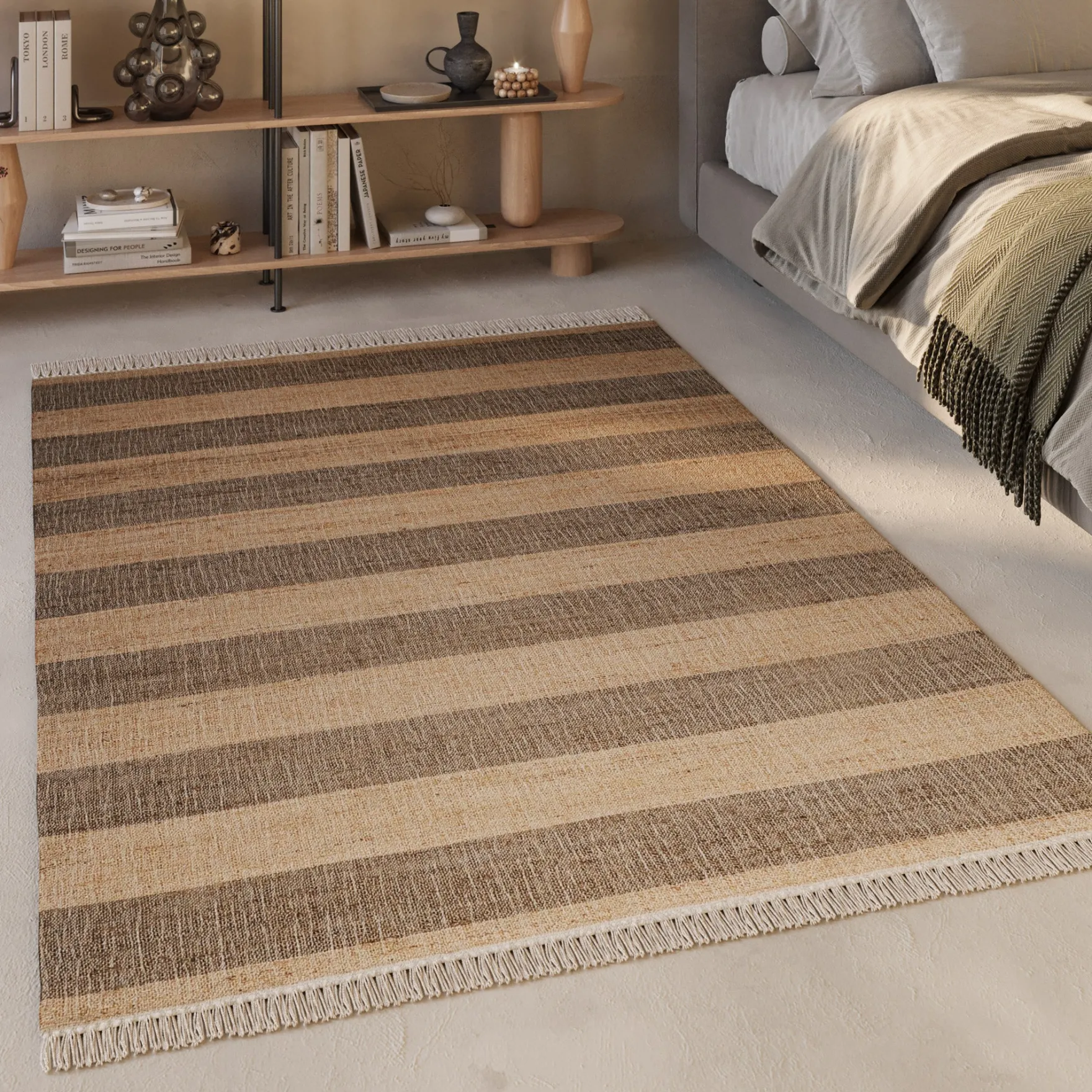 Handwebteppich Beige Braun aus Naturfaser "Virgil" Green Looop