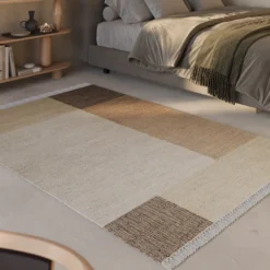 Handwebteppich Beige Braun aus Naturfaser