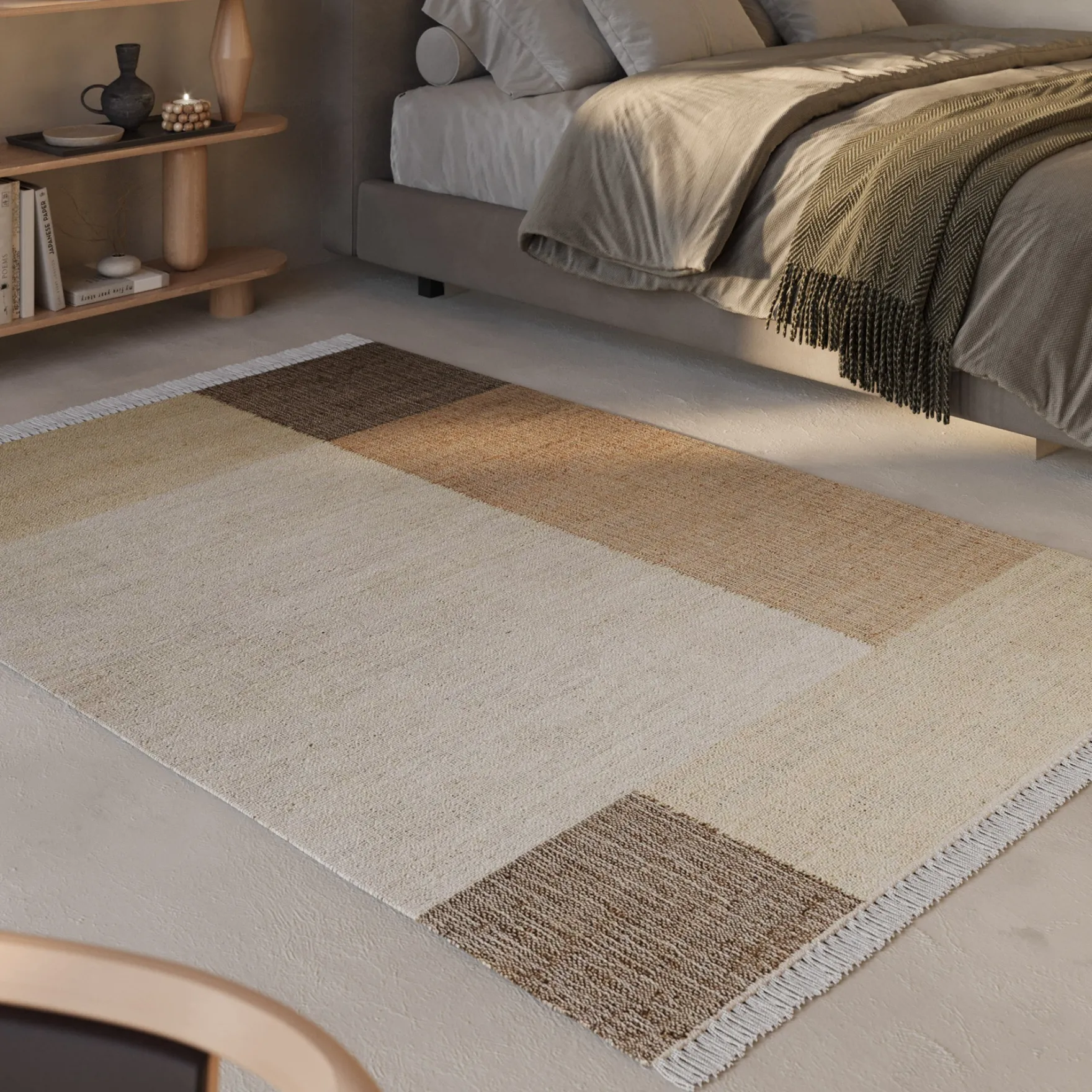 Handwebteppich Beige Braun aus Naturfaser "Valentin" Green Looop