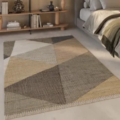 Handwebteppich Sand Taupe Braun aus Naturfaser 