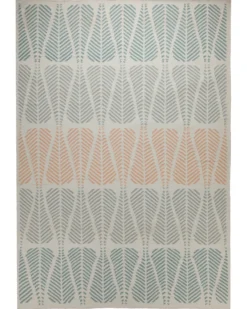 Handwebteppich Wolle Blattmuster petrol lachs 160x230 cm