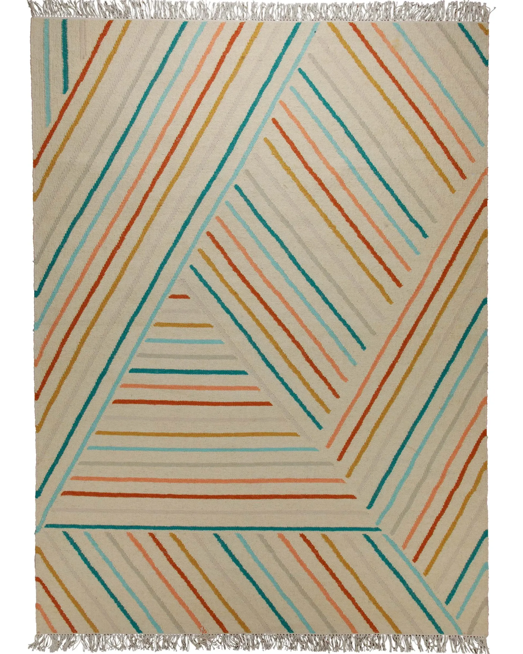 Handwebteppich Wolle Diagonallinien bunt creme 160x230 cm