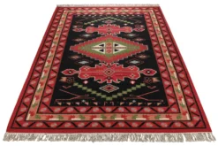 Handwebteppich Wolle Kelim Medaillon schwarz rot 160x230 cm