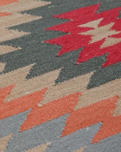 Handwebteppich Wolle Kelim Rauten rot grau 160x230 cm