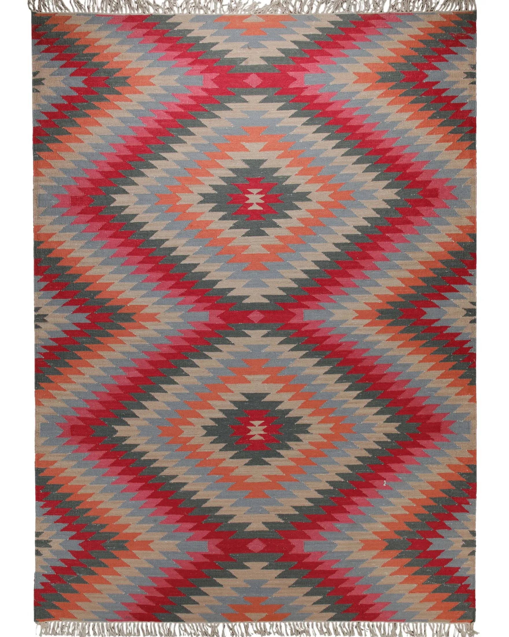 Handwebteppich Wolle Kelim Rauten rot grau 160x230 cm