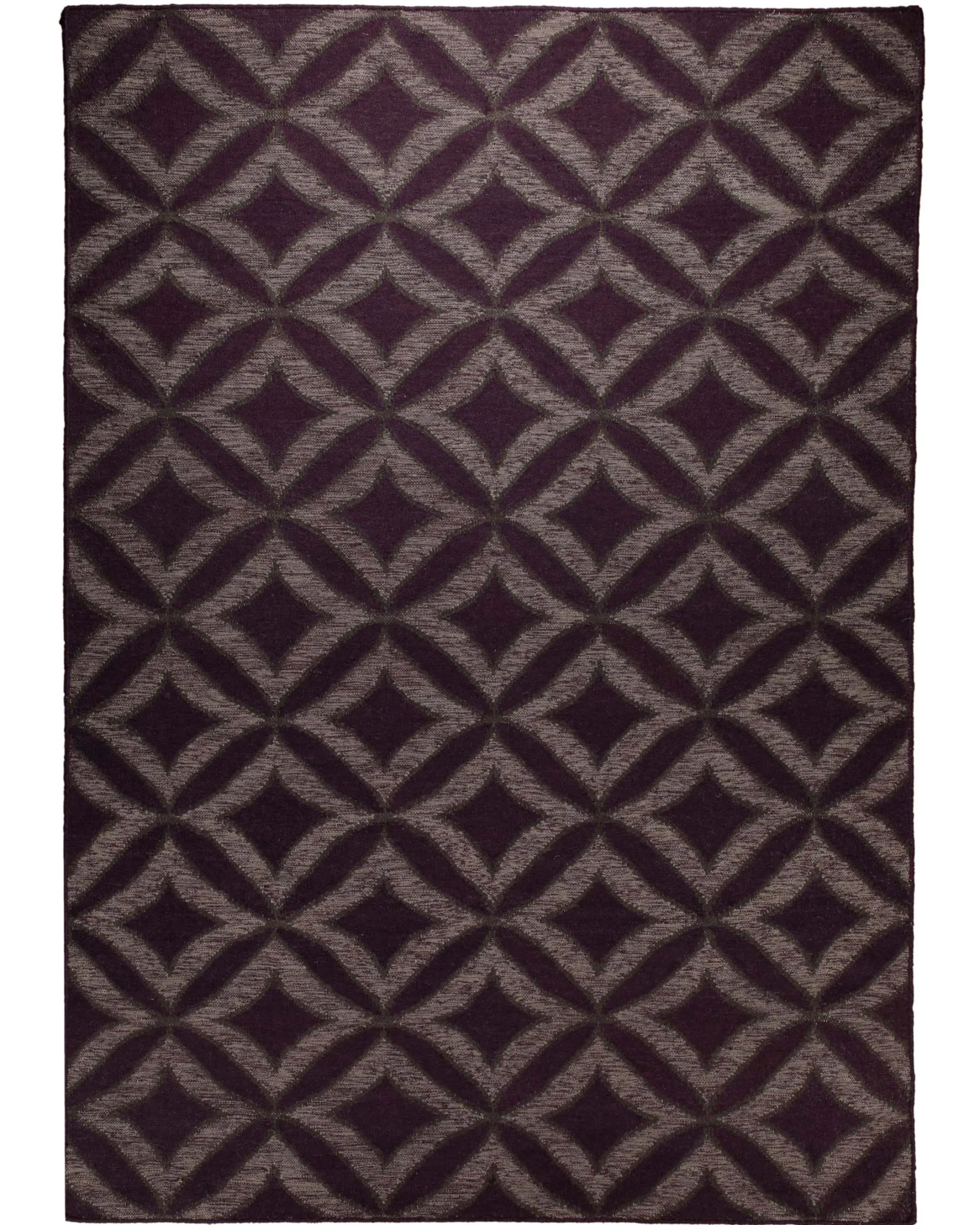 Handwebteppich Wolle Rautenmuster aubergine 160x230 cm
