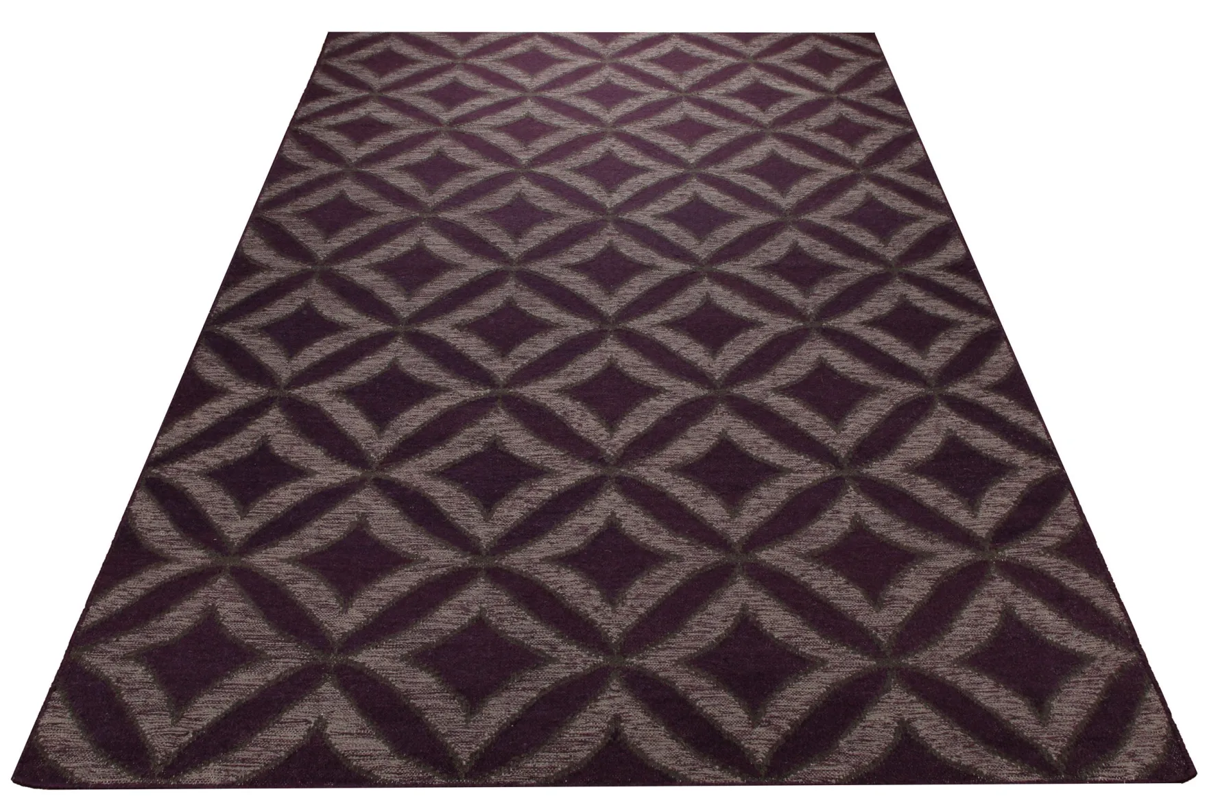 Handwebteppich Wolle Rautenmuster aubergine 160x230 cm