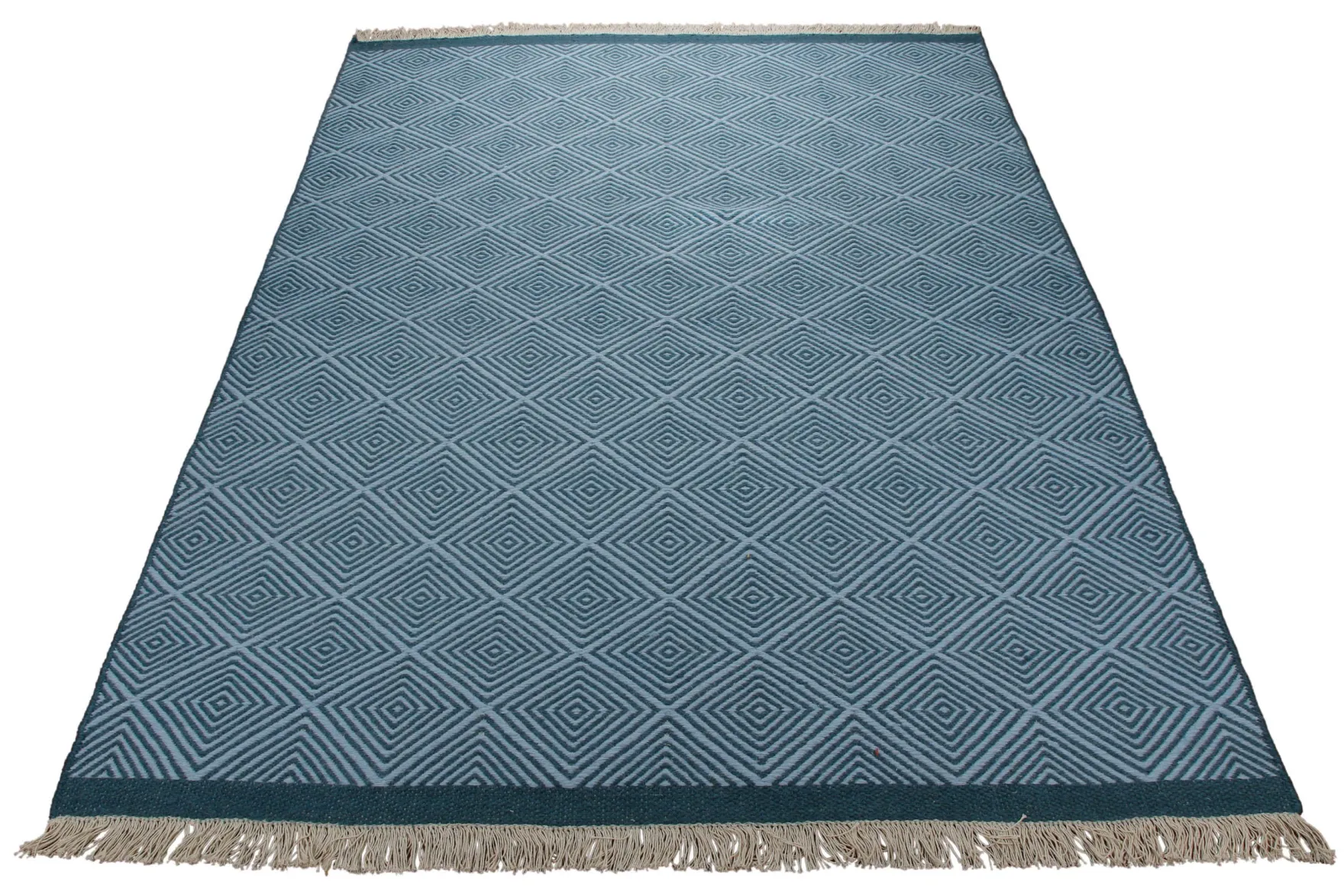 Handwebteppich Wolle Rautenmuster blau 160x230 cm